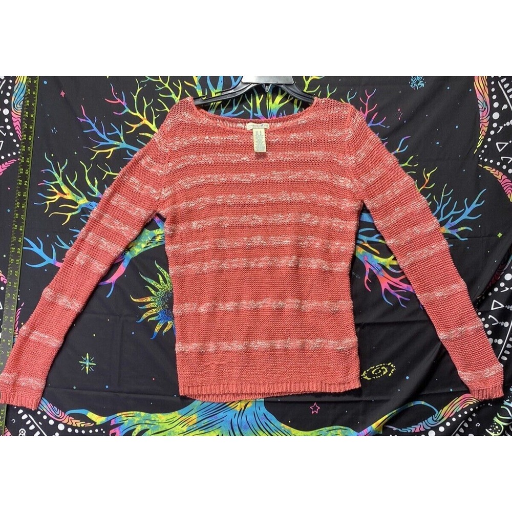 Caribbean Joe Sweater Womens Medium Coral Pink White Striped Marble Knit Boho